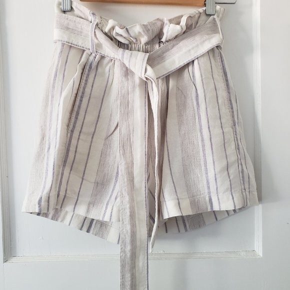 Aritzia Wilfred Striped Linen Paperbag Shorts Sz 0 - Picture 3 of 9